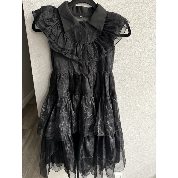 The Unbranded Brand Other - Wednesday Style Girls Black Ruffle Tiered Dress Size 130 7/8 Whimsigoth Witchy